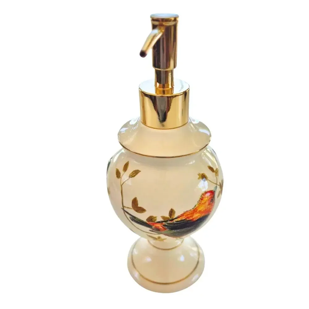 Gilded Birds Bathroom Soap Dish Lotion Dispenser Tumbler 3 Piece Set Like New